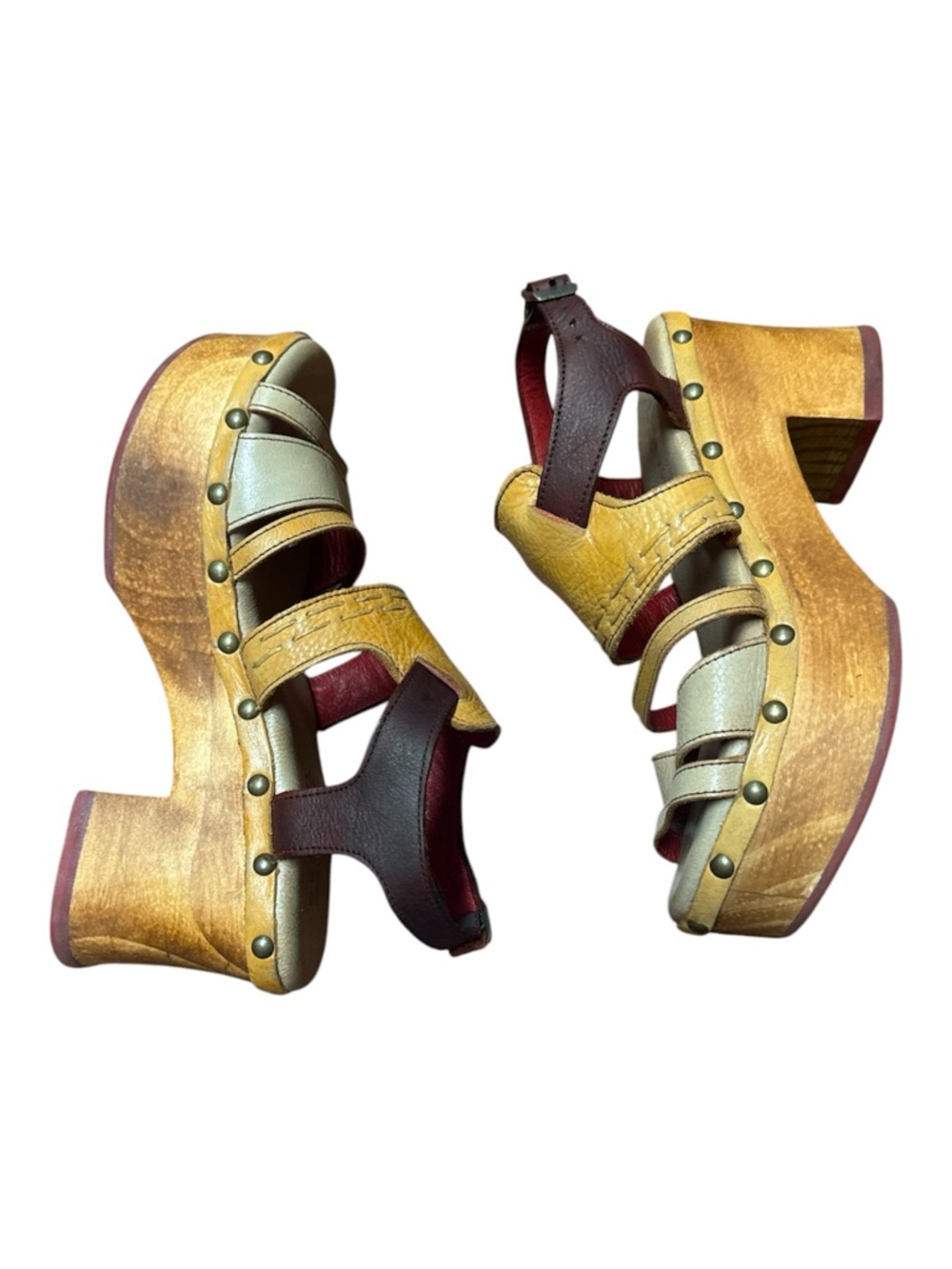 Bed Stu Anthropologie Platform Heel Clog Ankle Strap Sandals Yellow Brown 9 - Picture 5 of 12